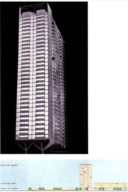 Arriba el rascacielos de 35 pisos que se construira en el barrio sur abajo los tres tipos de edificaciones de ese nuevo sector de la ciudad cuyas alturas responden a diferentes escalas