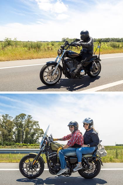 Arriba, Harley Davidson Sportster SuperLow. Abajo, una pareja a bordo de su Iron 883