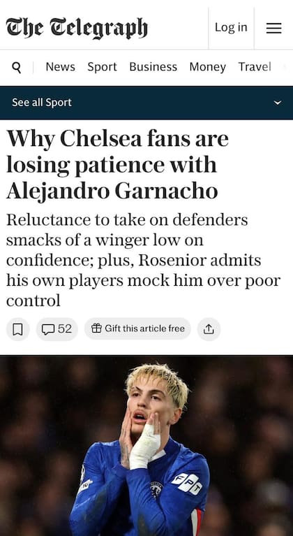 Artículo del diario inglés The Telegraph sobre Alejandro Garnacho