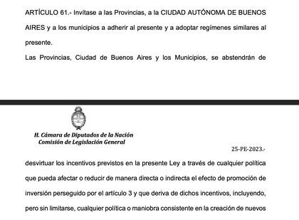 Artículo sobre el regimen de inversiones que indica limitaciones a la tributación de las provincias y municipios
