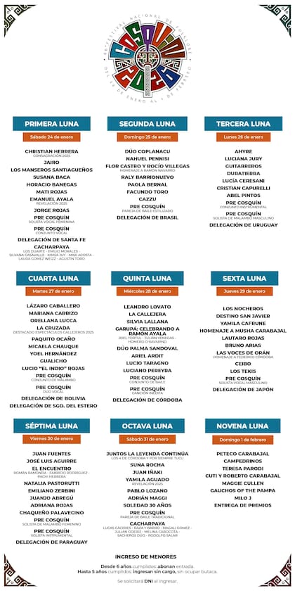 Artistas que estarán presentes en el Festival Cosquín 2026 en Córdoba