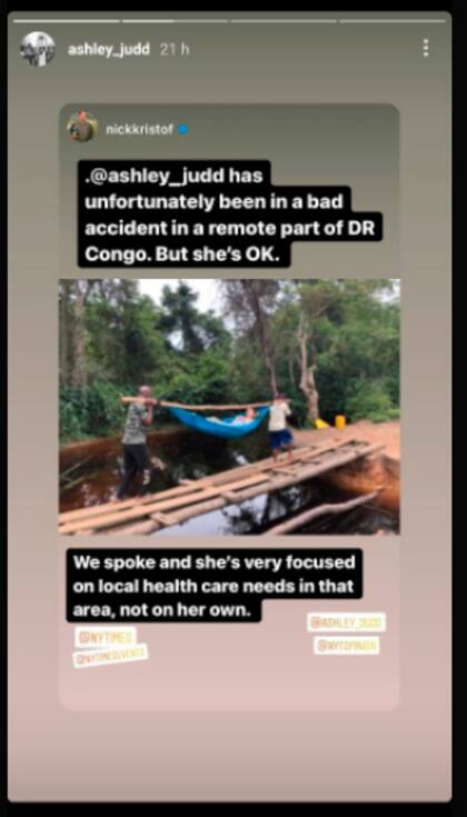 Ashey Judd en el primer tramo de su traslado