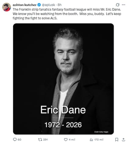 Ashton Kutcher despidió a Eric Dane, con quien trabajó en Día de los enamorados (Foto: X)