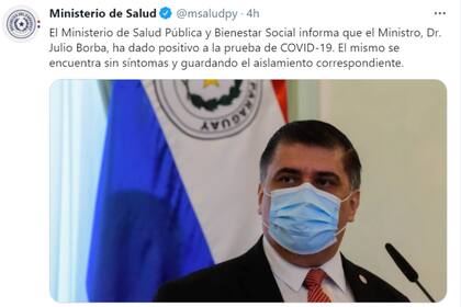 Así anunciaron que el ministro de Salud paraguayo dio positivo