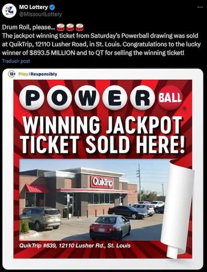 Así anunció la Lotería de Missouri a la tienda que vendió el boleto gandor del premio mayor de Powerball