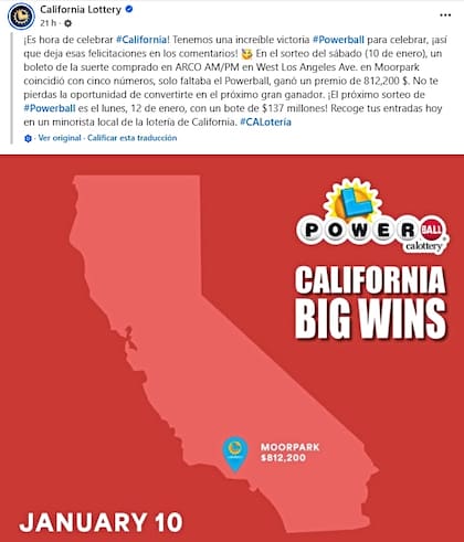 Así dio a conocer la Lotería de California al ganador de Powerball