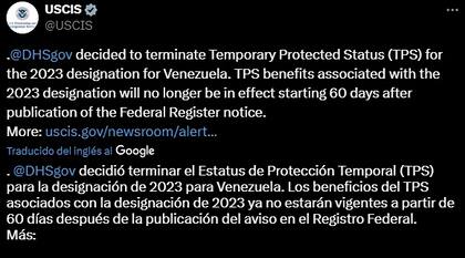 Así dio a conocer Uscis la determinación del Departamento de Seguridad Nacional de EE.UU.