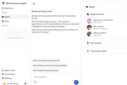 Así es dashboard del Meta Business Agent, donde los comercios o creadores podrán gestionar y controlar las consultas