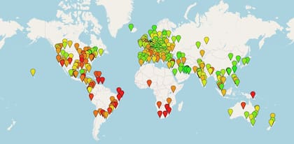 Así es el mapa que muestra las zonas más peligrosas. El rojo es la peor tonalidad