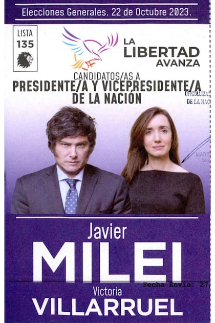 Así es la boleta de Javier Milei como candidato a presidente