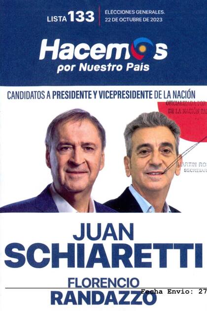 Así es la boleta de Juan Schiaretti como candidato a presidente