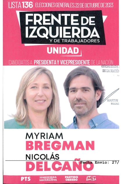 Así son las boletas de los Candidatos para las elecciones presidenciales 2023 32 Así es la boleta de Myriam Bregman como candidata a presidente