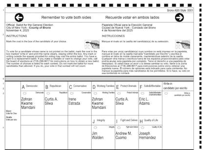 Así es la boleta para las elecciones de Nueva York 2025