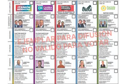 Así es la Boleta Única Papel en Mendoza. La oposición pide eliminar el casillero de "Voto lista completa" en el diseño de la papeleta, para igualarla con la aprobada días atrás en el Congreso Nacional, que comenzará a utilizarse en los comicios 2025.