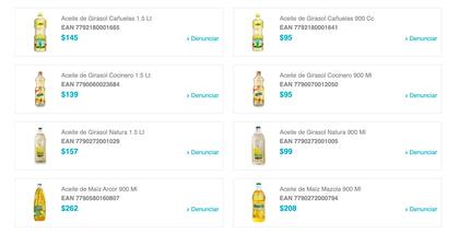 Así es la lista de productos que presenta el Simap