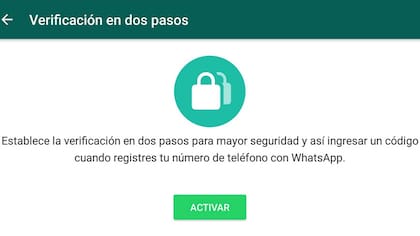 Así es la pantalla principal de la configuración de dos pasos que se puede activar en WhatsApp