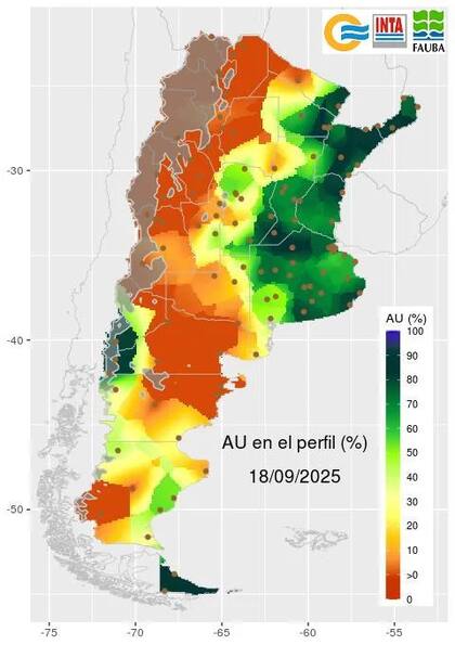 Así están los suelos con agua disponible, en porcentajes según las regiones