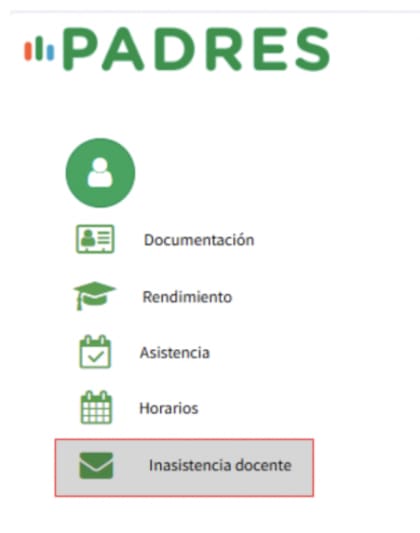 Así figura en el GEI de los padres el botón de acceso para cargar la inasistencia docente.