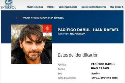 Así figura en la web de Interpol el pedido de captura de Juan Darthés