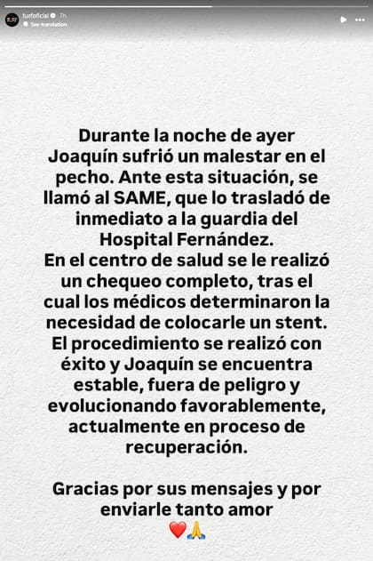 Así fue el comunicado de Turf sobre la salud de su líder Joaquín Levinton