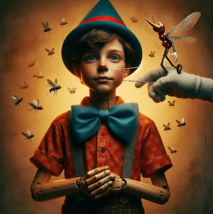 Así imaginó la inteligencia artificial a Pinocho en la vida real (fuente: Copilot)