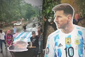 Pasión por Messi: colocaron una gigantografía en un río de la India