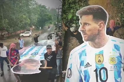 Así llevaban la gigantografía de Lionel Messi en la India