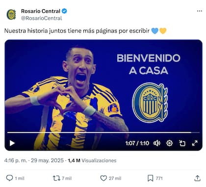 Así luce el anuncio de Rosario Central vía X