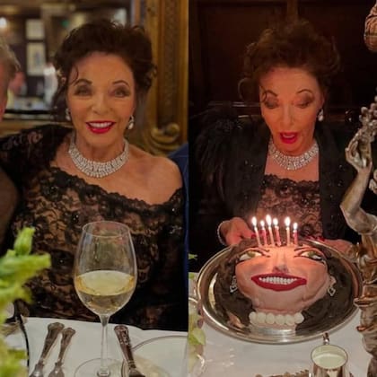 Así luce Joan Collins a sus 92 años. Imagen tomada en su fiesta de cumpleaños