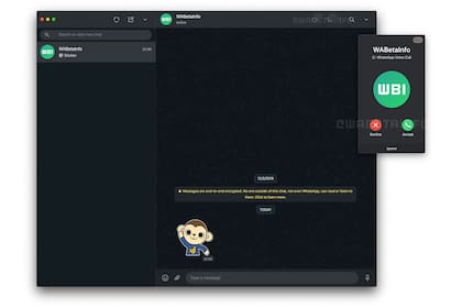 Así luce la interfaz de las llamadas entrantes en WhatsApp Web, de acuerdo a una captura realizada por el sitio WABetaInfo