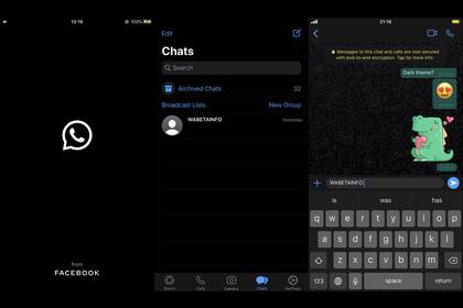 Así luce la interfaz de WhatsApp con el modo oscuro activado en la versión beta del chat para iOS