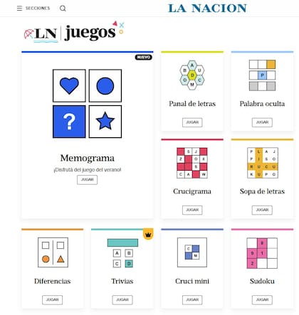 Así luce la página principal de LN Juegos, con el objetivo de mejorar la accesibilidad a tus pasatiempos preferidos