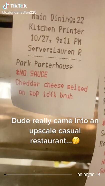 Así lucía el ticket de orden que hizo el mozo del restaurante de lujo en EE.UU.