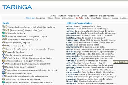 Así lucía Taringa a fines de 2005 según Archive.org