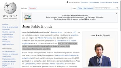 Así modificaron la biografía de Wikipedia de Juan Pablo Biondi