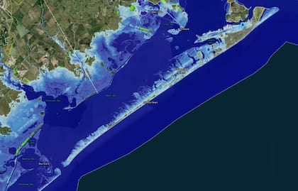 Así quedaría la isla de Galveston con un aumento de dos metros en el nivel del mar