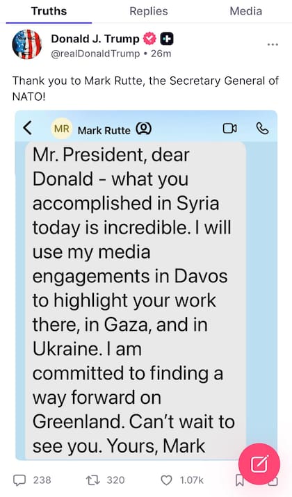 Así reveló Trump el mensaje que le envió Mark Rutte, Secretario General de la OTAN