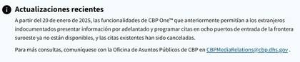 Así se comunicó que las citas de CBP One y sus funcionalidades habían sido dados de baja