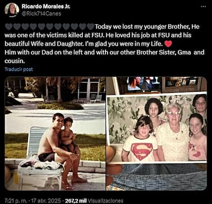 Así se despidió Ricardo Morales Jr. de su hermano, fallecido en el tiroteo de la Universidad Estatal de Florida