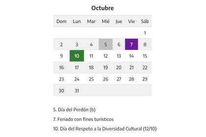 Así se muestra el Día del Perdón en el calendario de feriados