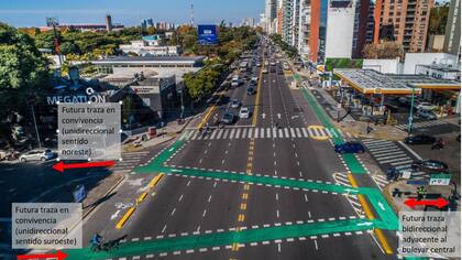 Así se prevén las futuras ciclovías sobre Martín Rivadavia que cruzarán la Avenida del Libertador