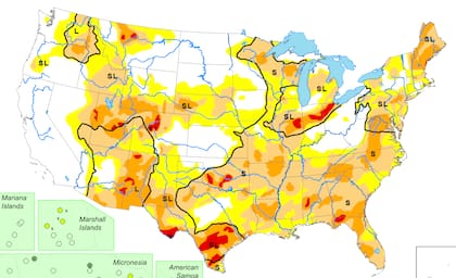 Así se ve actualmente el mapa de sequía de EE.UU.