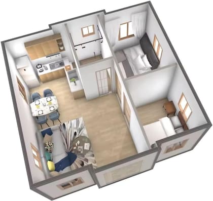 Así se ve desde arriba la planta baja de la casa prefabricada (Amazon/SEQ)