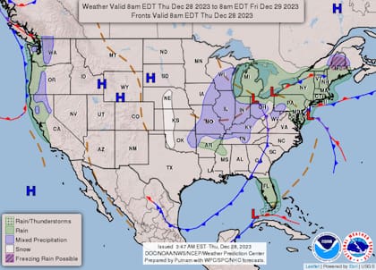 Así se ve el mapa del clima en EE.UU. este 20 de diciembre