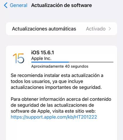 Así se ve el parche de seguridad en un dispositivo de Apple