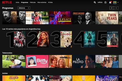 Así se ve el Top 10 de las series más vistas del día desde la sección Programas
