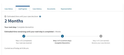 Así se ve la herramienta MyProgress de Uscis