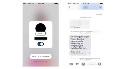 Así se ve la invitación que envía Tinder para ingresar a la versión exclusiva Select