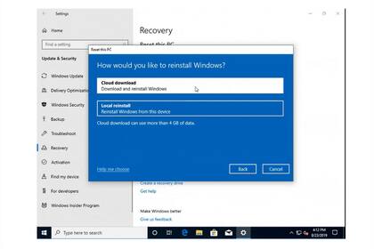Así se ve la nueva opción que sumará Windows 10 para reinstalar el sistema operativo sin necesidad de tener una copia local