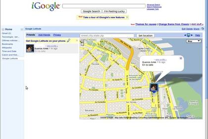 Así se ve la pantalla de iGoogle luego de que un usuario local muestra su ubicación en Buenos Aires